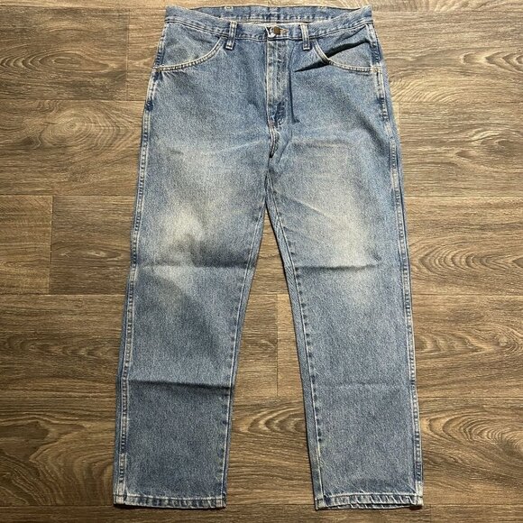 Vintage Rustler Jeans Mens Denim 34x29 Classic Straight Fit Light Wash Workwear - Picture 2 of 10